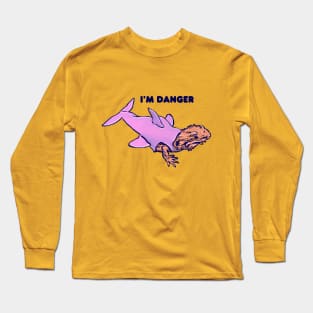 cute bearded dragon lizard in pink shark costume says i'm danger Long Sleeve T-Shirt